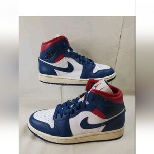 WOMEN'S 7.5 Nike Air Jordan 1 Mid White/Gym Red/Sail/French Blue